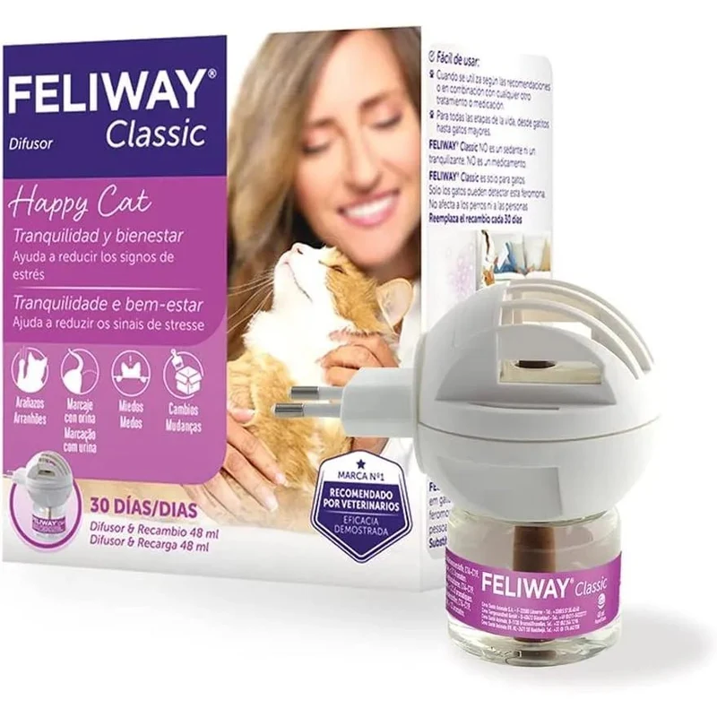 FELIWAY Classic - Antistress para gatos - marcação com urina, medos, mudanças no ambiente, arranhões verticais - difusor + substituição 48 ml