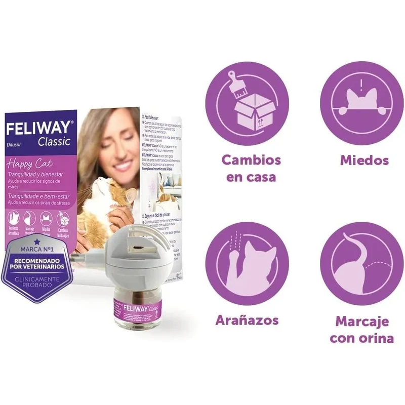 FELIWAY Classic - Antistress para gatos - marcação com urina, medos, mudanças no ambiente, arranhões verticais - difusor + substituição 48 ml