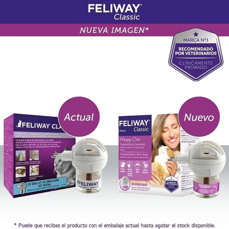 FELIWAY Classic - Antistress para gatos - marcação com urina, medos, mudanças no ambiente, arranhões verticais - difusor + substituição 48 ml