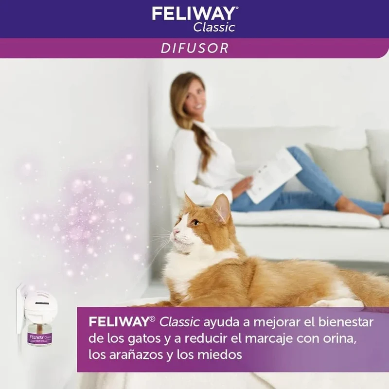 FELIWAY Classic - Antistress para gatos - marcação com urina, medos, mudanças no ambiente, arranhões verticais - difusor + substituição 48 ml