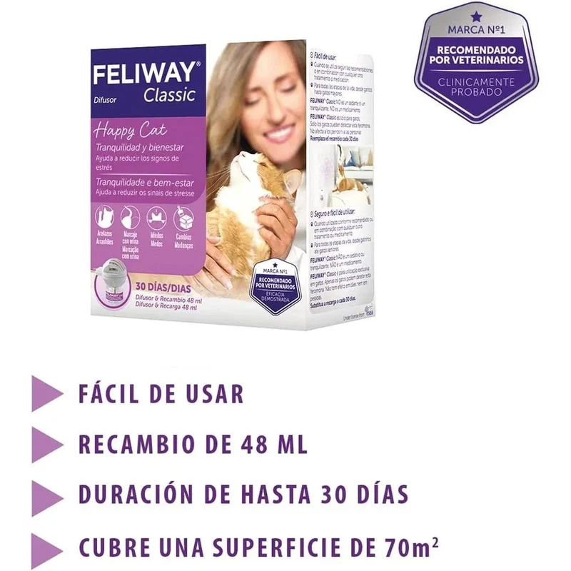 FELIWAY Classic - Antistress para gatos - marcação com urina, medos, mudanças no ambiente, arranhões verticais - difusor + substituição 48 ml