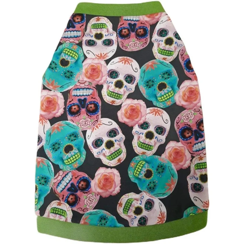 T-shirt Mexican Skulls de algodão, sem pelo, para Gato