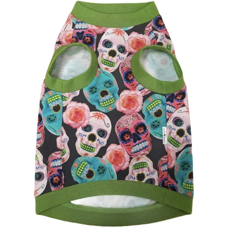 T-shirt Mexican Skulls de algodão, sem pelo, para Gato