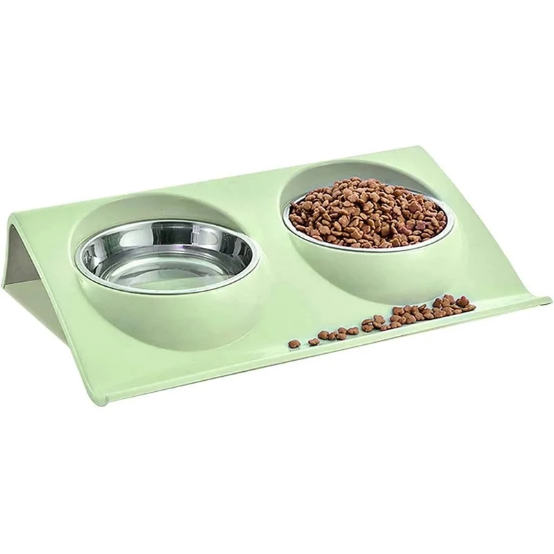 Comedouro / Bebedouro Duplo para Gato ou Cão, em Aço Inoxidável, Base Antiderrapante