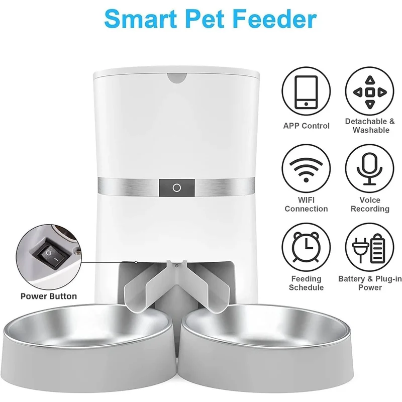 Comedouro Automático para Gatos e Cães, 4 Litros, Controlo Remoto por App, Programável