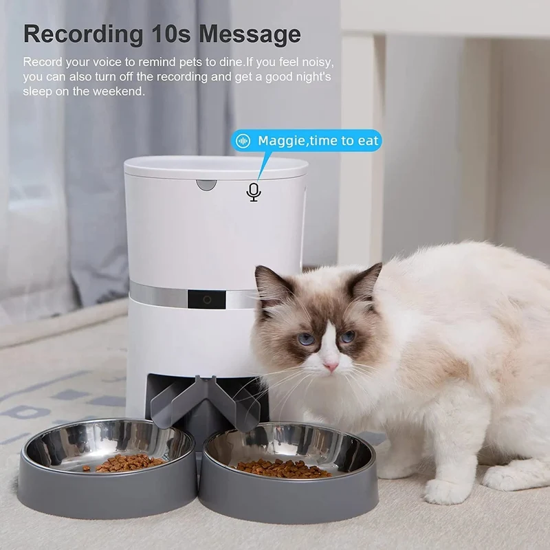 Comedouro Automático para Gatos e Cães, 4 Litros, Controlo Remoto por App, Programável