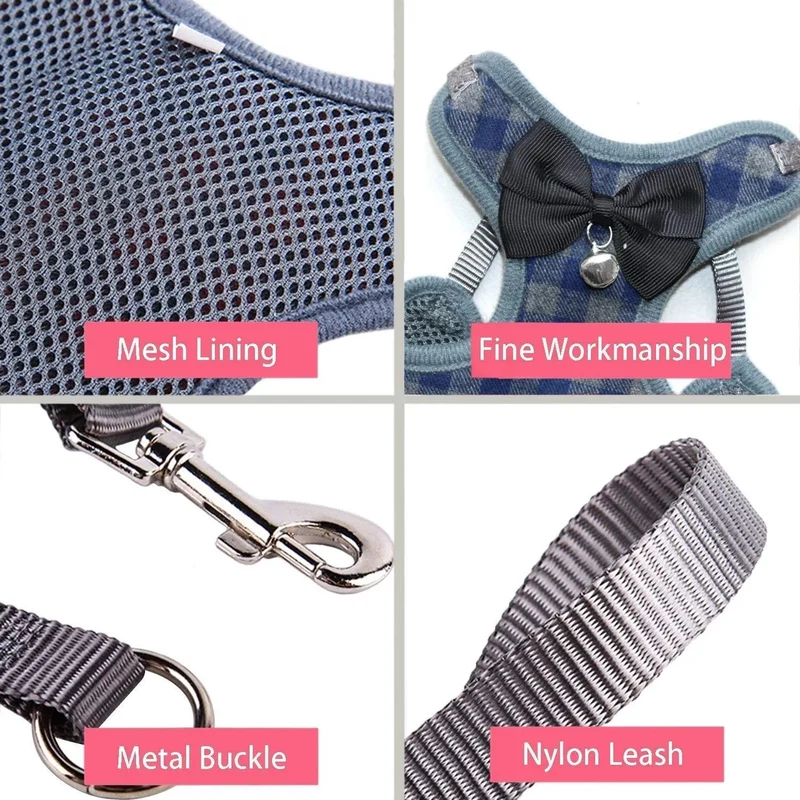 Conjunto de Trela e Arnês / Peitoral para Gatos ou Cães Pequenos, Macio e Respirável