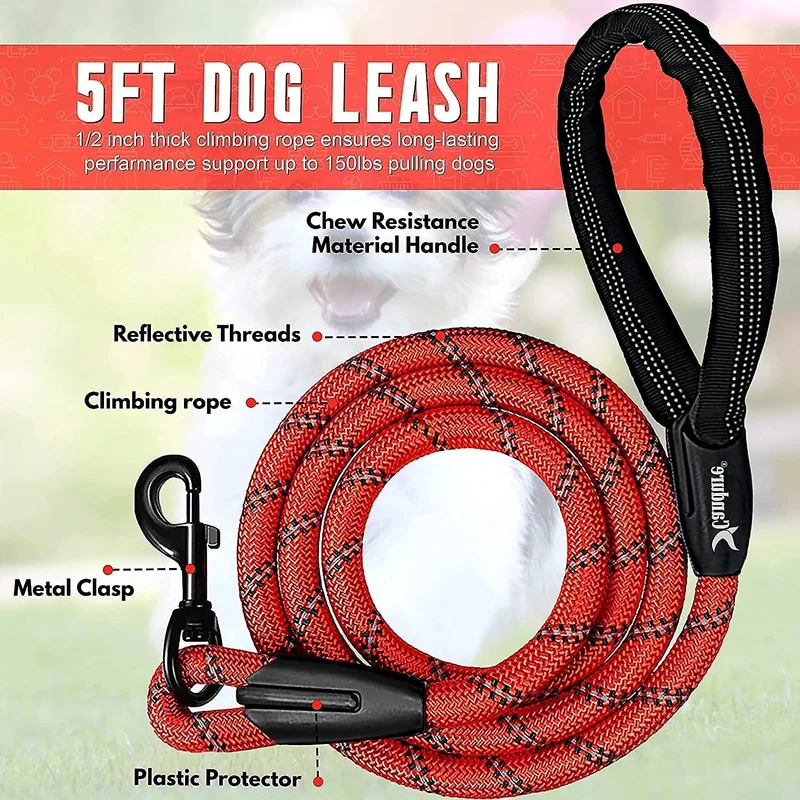 Trela / Correia para Cão com Pega Acolchoada Macia em Nylon sólido/longo, Refletora
