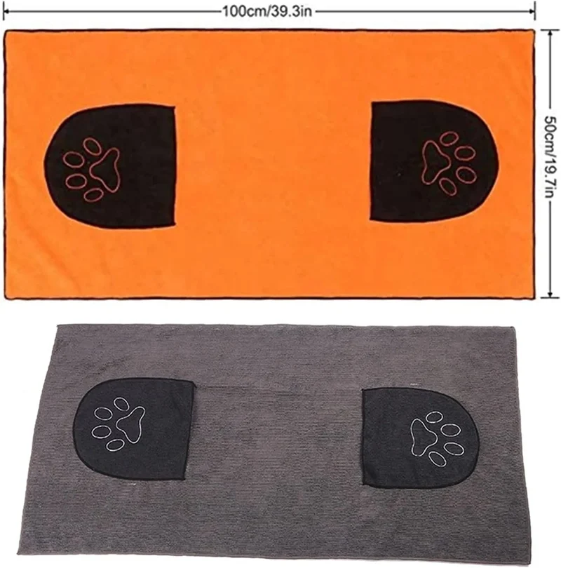 Toalha de Banho para Patudos (Cães e Gatos) em Microfibra, Ultra Absorvente, com bolsos, Lavável na Máquina - ❤️ COMPRE 1 LEVE 2 ✅