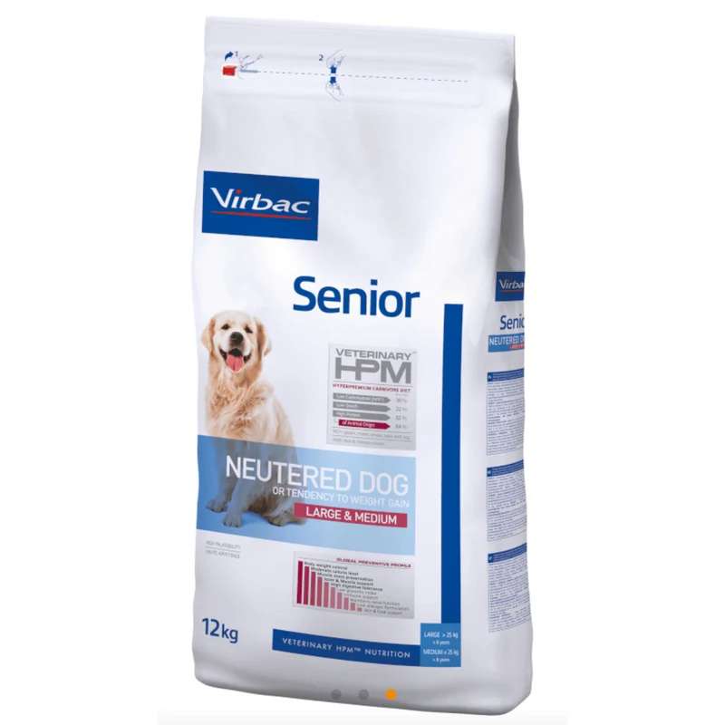 VIRBAC Veterinary HPM SENIOR DOG Neutered Large & Medium Ração seca para Cão esterilizado ou com excesso de peso - Saco com 12 Quilos
