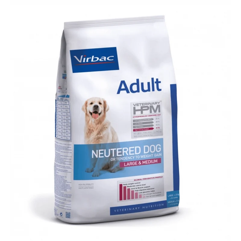 VIRBAC Veterinary HPM ADULT DOG Neutered Large & Medium Ração seca para Cão esterilizado ou com excesso de peso - Saco com 12 Quilos