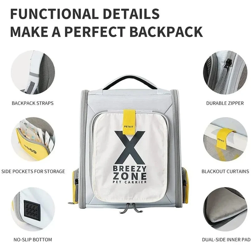 Mochila Transportadora Breezy Zone para gatos e cães pequenos, Expansível e Dobrável - Mochila de viagem
