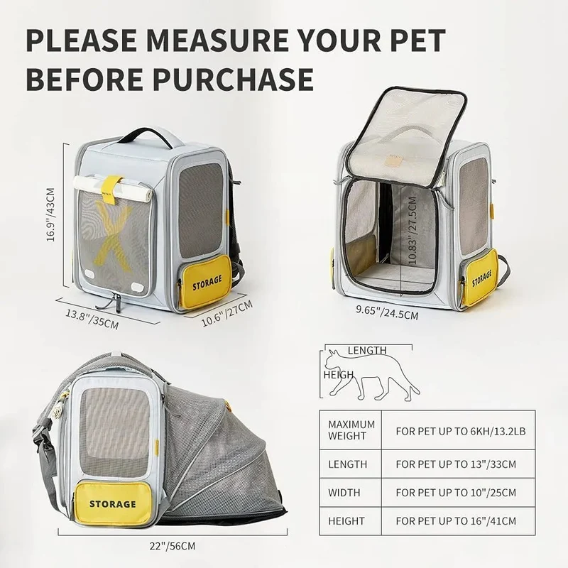 Mochila Transportadora Breezy Zone para gatos e cães pequenos, Expansível e Dobrável - Mochila de viagem