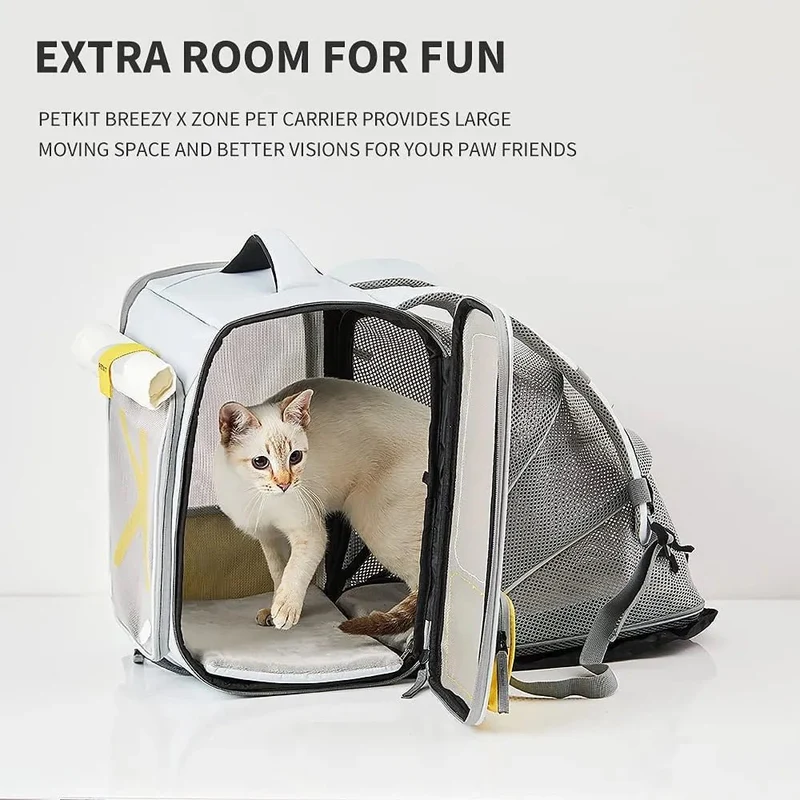 Mochila Transportadora Breezy Zone para gatos e cães pequenos, Expansível e Dobrável - Mochila de viagem
