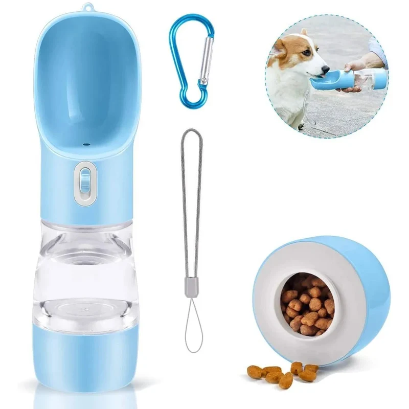 Bebedouro / Garrafa de Água Portátil para Cães e Gatos, com Comedouro (258 ml)