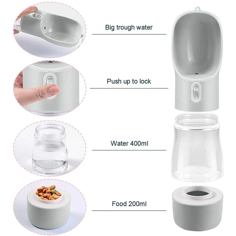 Bebedouro / Garrafa de Água Portátil para Cães e Gatos, com Comedouro (258 ml)