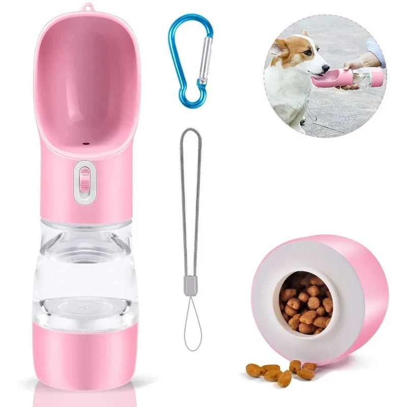 Bebedouro / Garrafa de Água Portátil para Cães e Gatos, com Comedouro (258 ml)