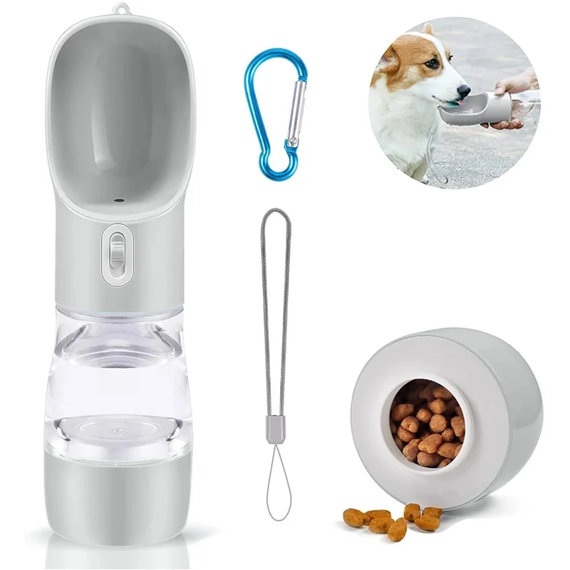 Bebedouro / Garrafa de Água Portátil para Cães e Gatos, com Comedouro (258 ml)