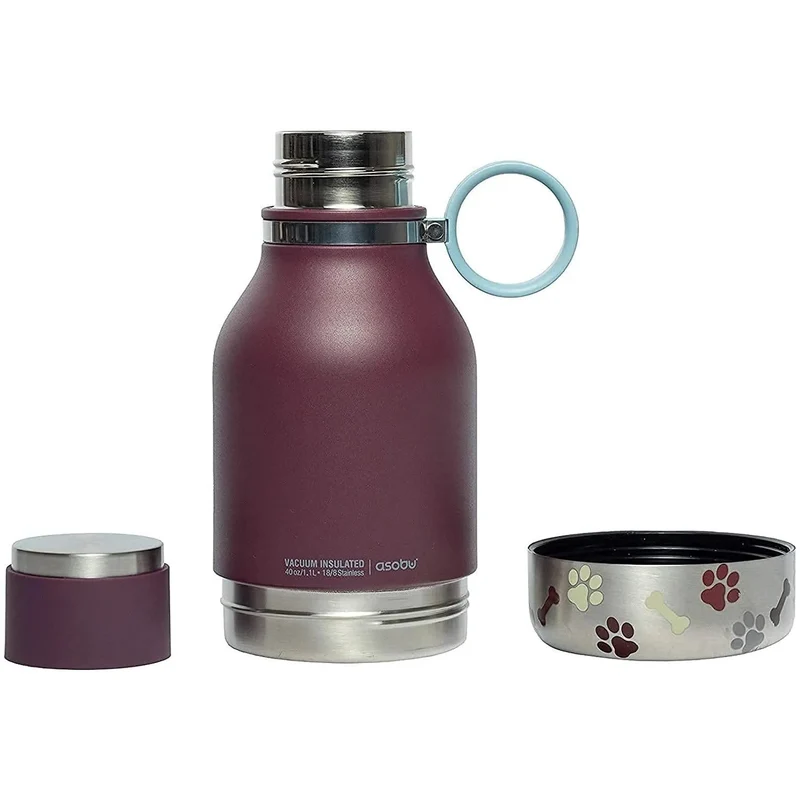 Tigela Bebedouro / Comedouro para Cão com Garrafa Isolada de Aço Inoxidável de 1 litro