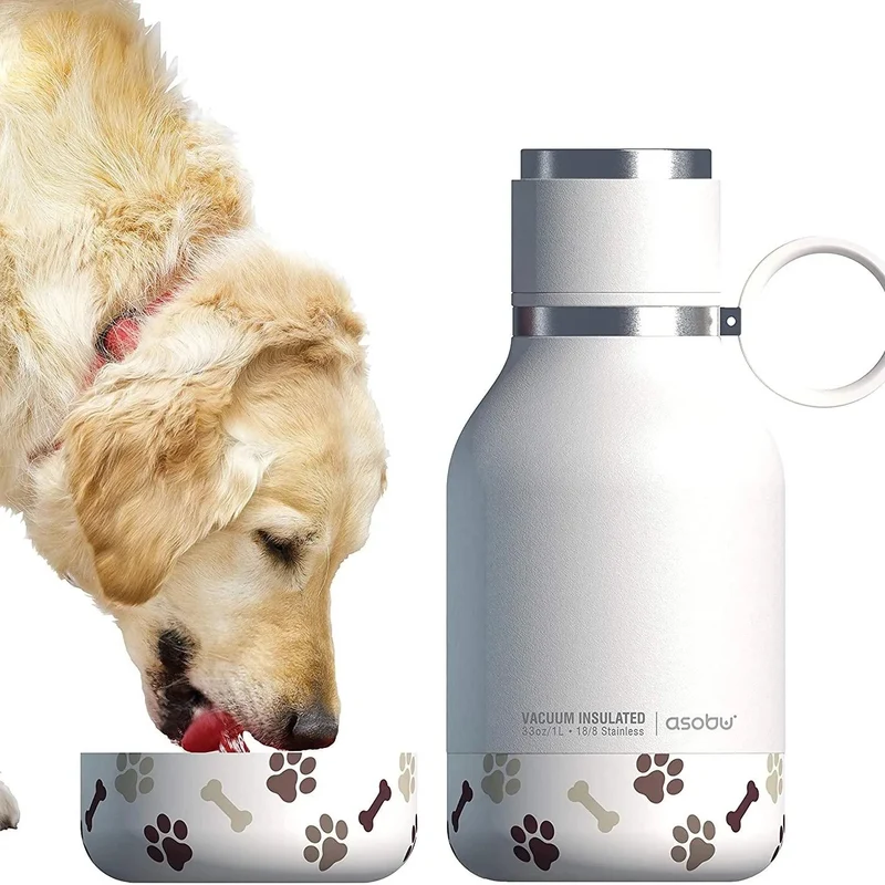 Tigela Bebedouro / Comedouro para Cão com Garrafa Isolada de Aço Inoxidável de 1 litro