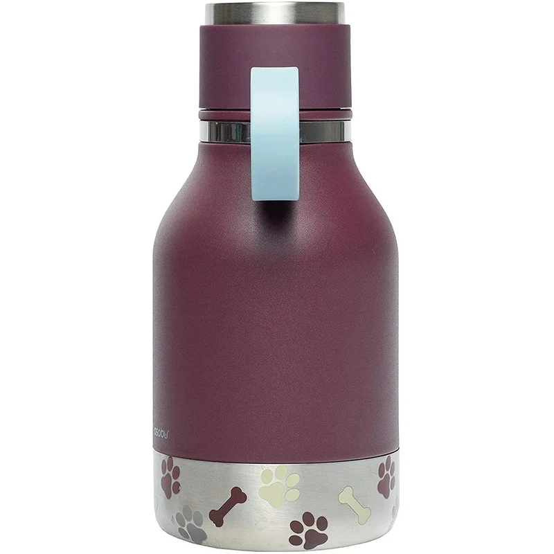 Tigela Bebedouro / Comedouro para Cão com Garrafa Isolada de Aço Inoxidável de 1 litro