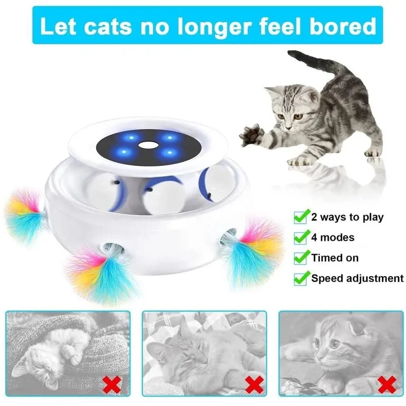 Brinquedo Interativo para Gatos - Elétrico - Giratório 360° - 2 em 1: com molas de extensão aleatórias e bola orbital