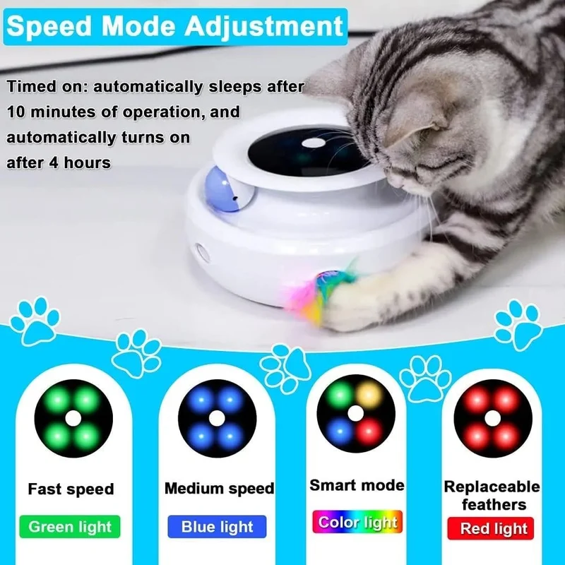 Brinquedo Interativo para Gatos - Elétrico - Giratório 360° - 2 em 1: com molas de extensão aleatórias e bola orbital