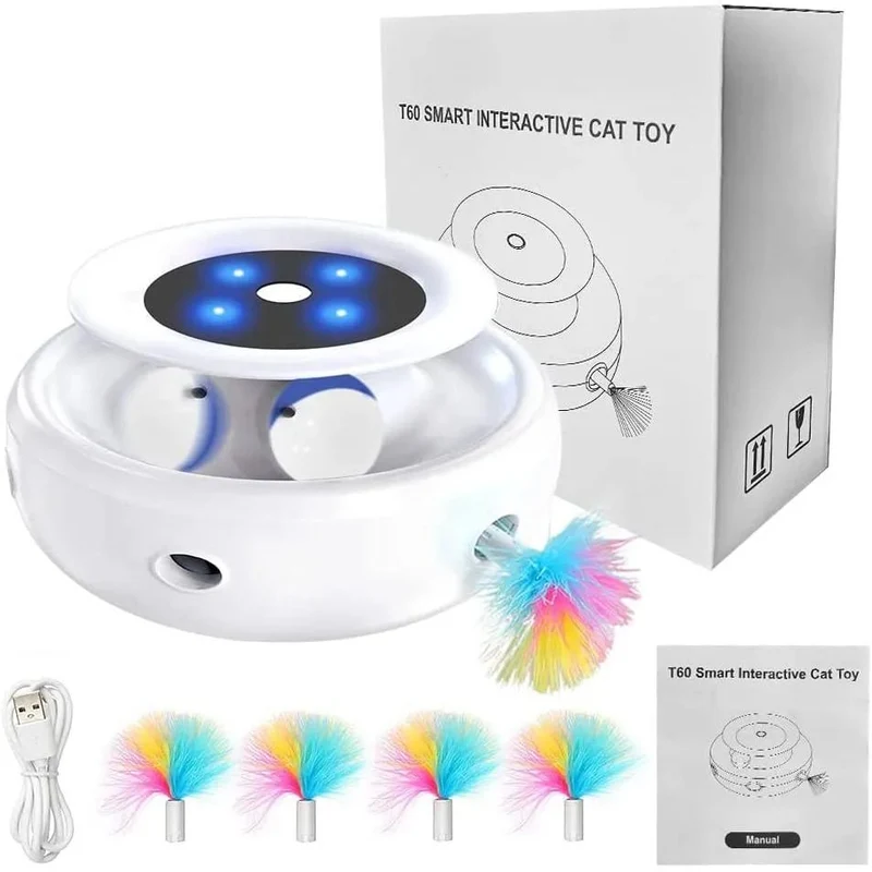 Brinquedo Interativo para Gatos - Elétrico - Giratório 360° - 2 em 1: com molas de extensão aleatórias e bola orbital