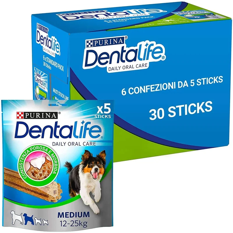 Purina Dentalife - 30 Barras dentárias para Cães de porte Médio - 6 embalagens de 115 gramas = 30 barras / sticks