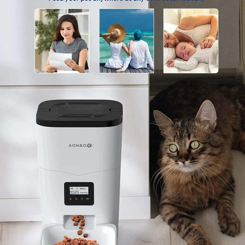 🐱🐶 Comedouro Inteligente para Gato ou Cão - Controlo de Tempo 1 a 4 refeições por dia - Gravação de voz 10 seg.