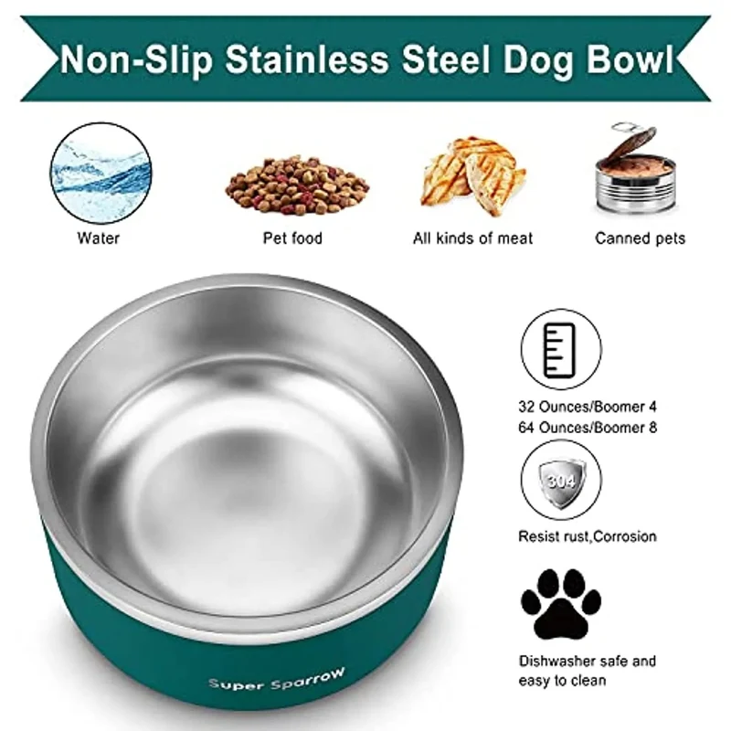 Comedouro para cães ou gatos, em aço inoxidável, base de silicone antiderrapante, lavável na máquina de lavar louça