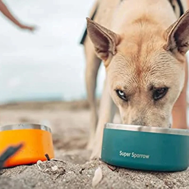 Comedouro para cães ou gatos, em aço inoxidável, base de silicone antiderrapante, lavável na máquina de lavar louça