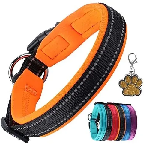 Coleira para cães ou gatos, macia, acolchoada, reflectora, em neoprene ajustável