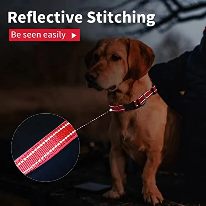 Coleira para cães ou gatos, macia, acolchoada, reflectora, em neoprene ajustável