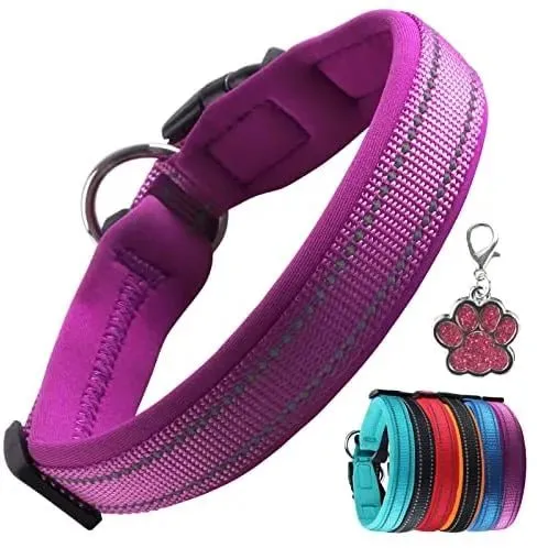 Coleira para cães ou gatos, macia, acolchoada, reflectora, em neoprene ajustável