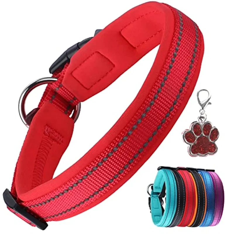 Coleira para cães ou gatos, macia, acolchoada, reflectora, em neoprene ajustável