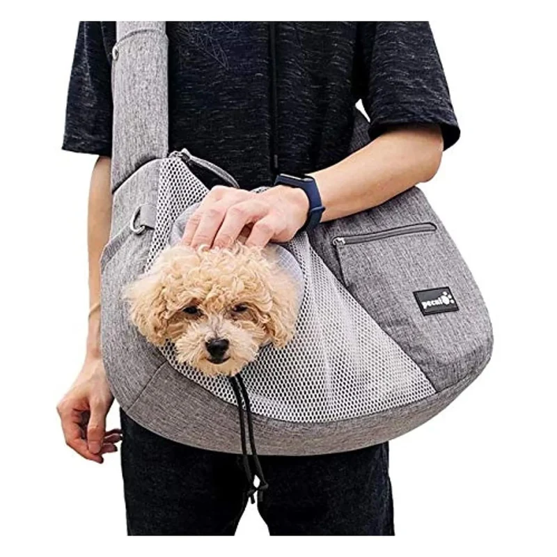 Mala / Transportadora a tiracolo pequena para cães ou gatos, com corda de segurança anti-queda (Cães ou Gatos até 6 kg) (cinzento)