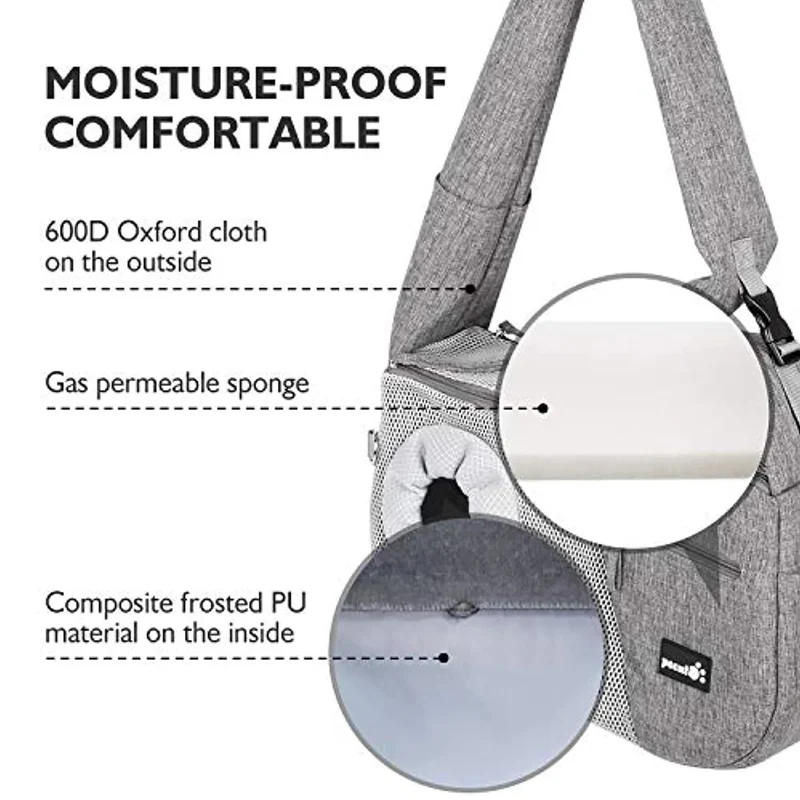 Mala / Transportadora a tiracolo pequena para cães ou gatos, com corda de segurança anti-queda (Cães ou Gatos até 6 kg) (cinzento)