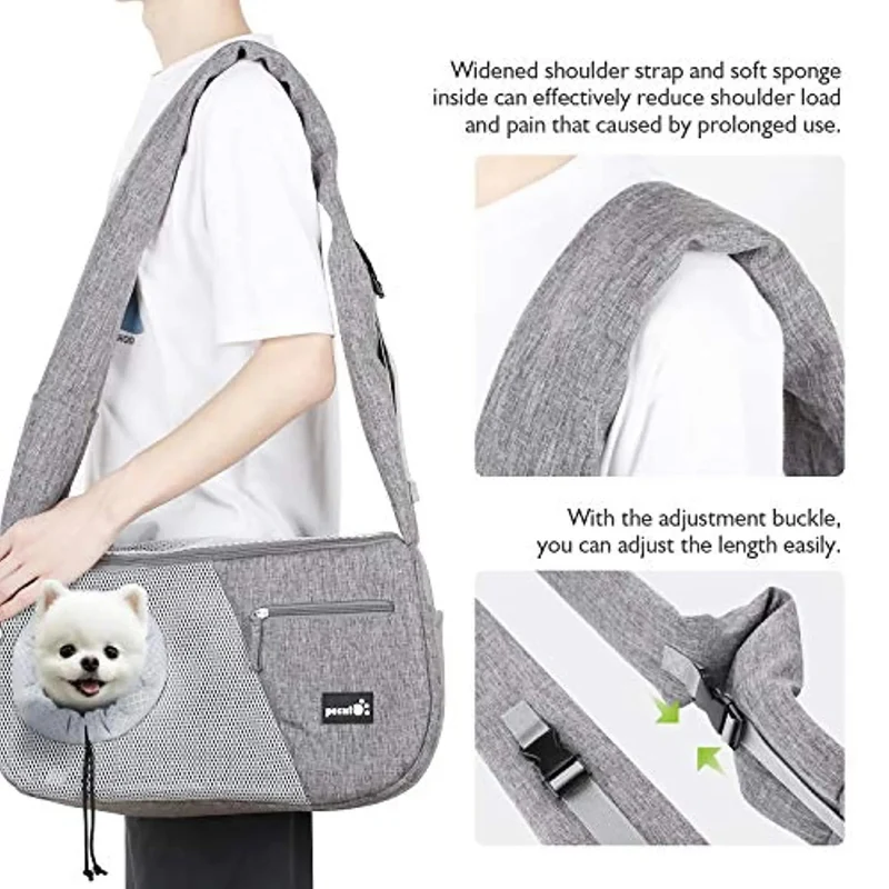 Mala / Transportadora a tiracolo pequena para cães ou gatos, com corda de segurança anti-queda (Cães ou Gatos até 6 kg) (cinzento)