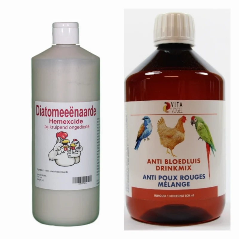Duo-Paket Kieselgur-Sprinkler 1 l + Anti-Milben-Trinkmischung 500 ml