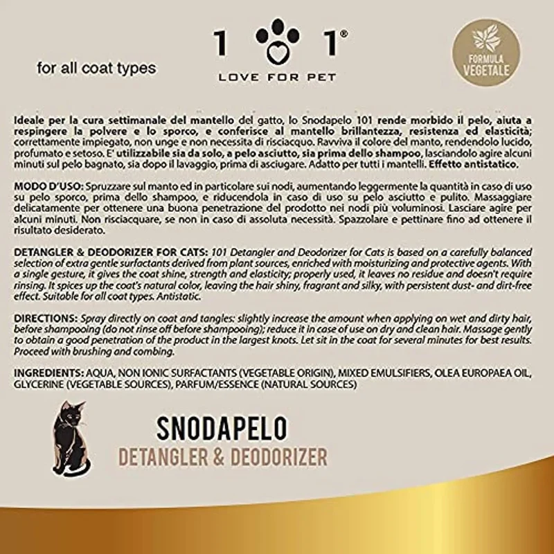 Desembaraçante e desodorizante, a seco, para gatos, 250 ml