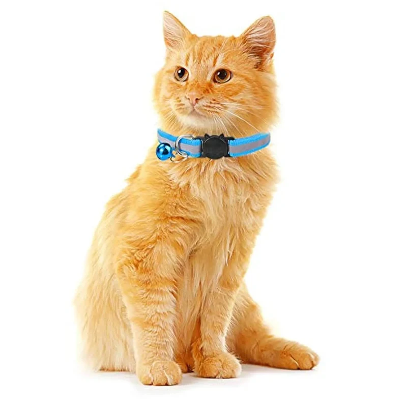 🐱 Coleira refletora para gatos, 12 côres, com guizo e fivela de segurança