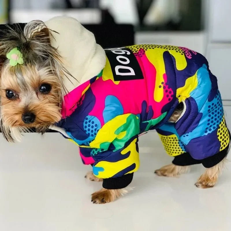 Blusão Colorido, Quente, Impermeável e com Capuz para Cães Pequenos / Médios