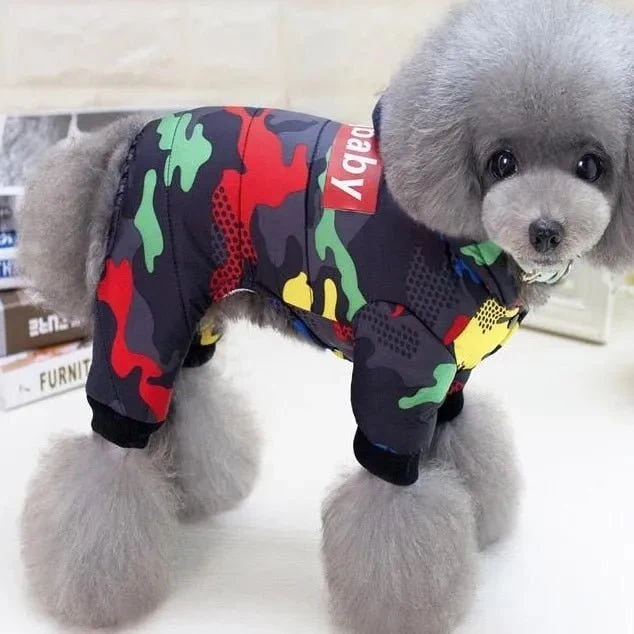 Blusão Colorido, Quente, Impermeável e com Capuz para Cães Pequenos / Médios