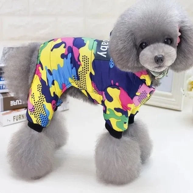 Blusão Colorido, Quente, Impermeável e com Capuz para Cães Pequenos / Médios