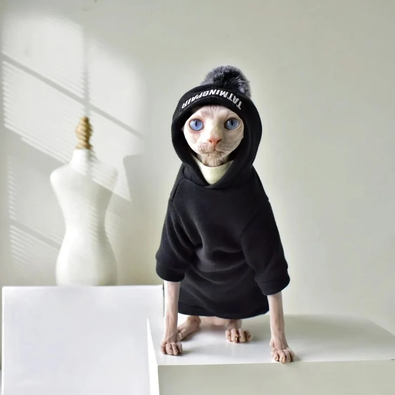 Camisola Quente com Gorro para Gatos (Especialmente indicada para Sphinx)