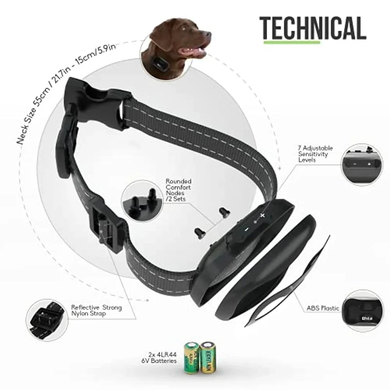 Coleira Anti-latidos Premium para Cães Pequenos e Grandes (Coleira de treino anti-latido: funciona por vibração)