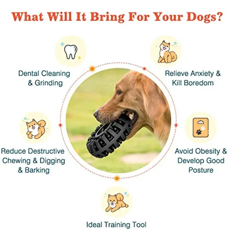 Brinquedo "Pneu" Resistente, Dispensador de Biscoitos, Limpador de dentes para Cães Grandes e Médios
