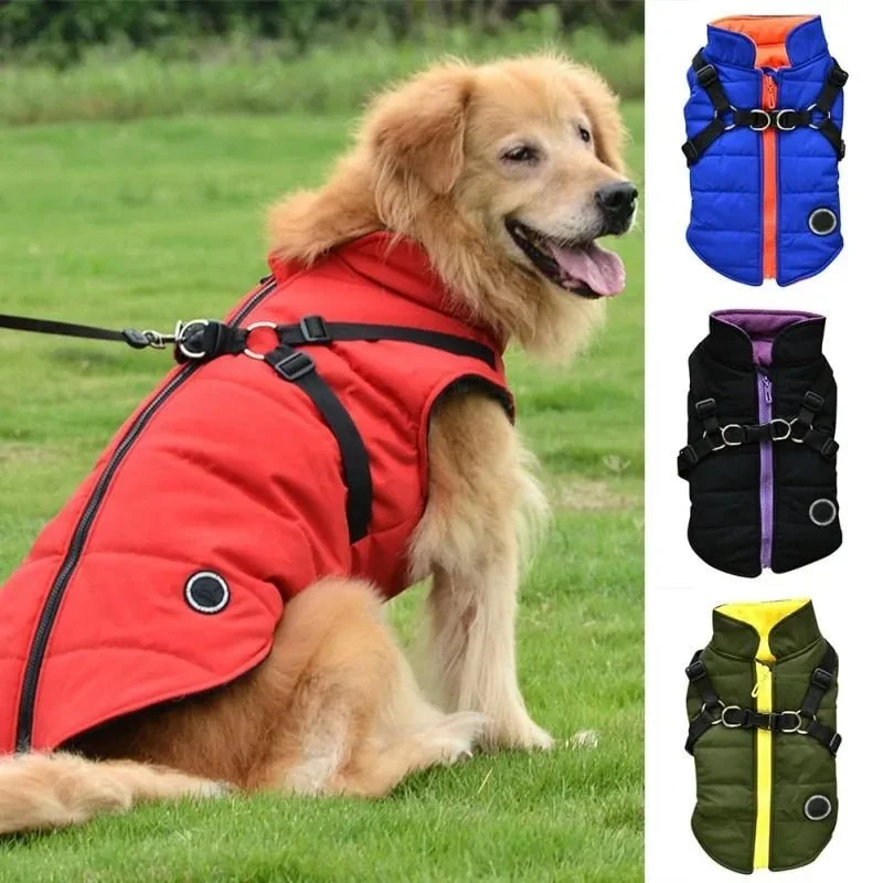 Colete / Blusão Quente e Impermeável para Cães com Arnês Integrado