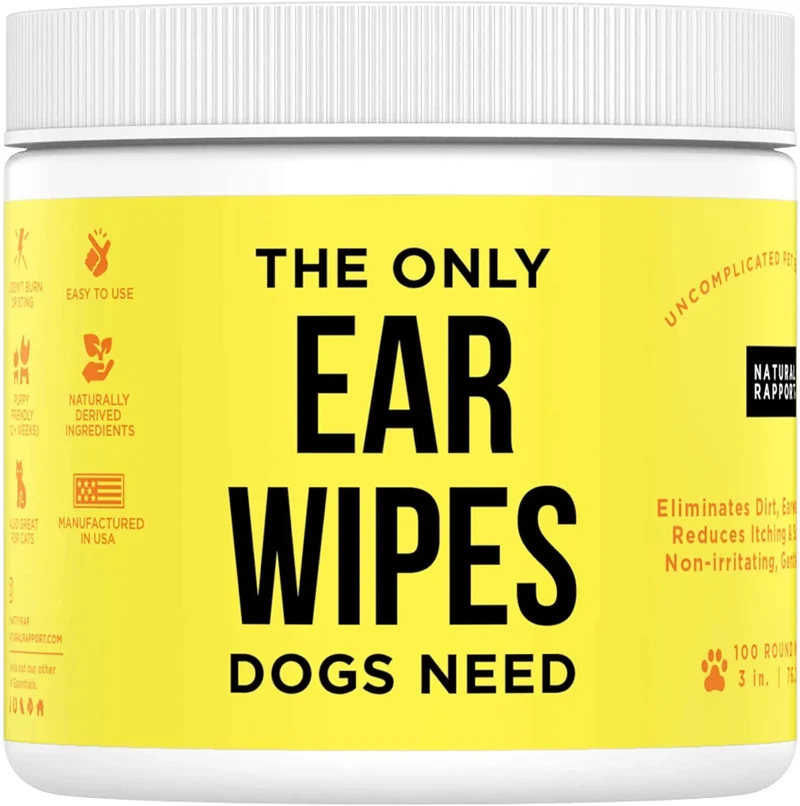 Toalhetes para Cães – Solução para Limpeza da Sujidade e Impurezas dos Ouvidos de Cães - Gotas e Toalhetes (100 Unidades)